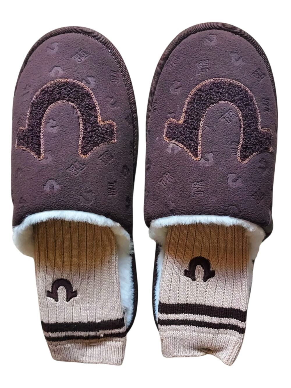 NEW True Religion Men's Slipper Gift Set Incl. Ribbed Crew Socks Brown Sz XL/13